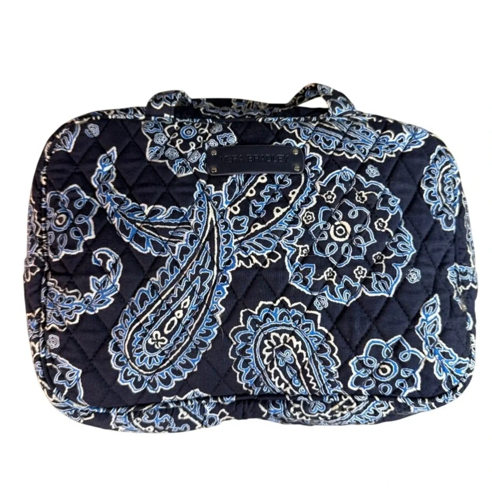 Vera Bradley Quilted Cotton Cosmetic Bag Navy Blue Paisley Travel Toiletry Case